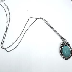 American Eagle Silver Faux Turquoise Pendant Necklace Western Coastal Cowgirl